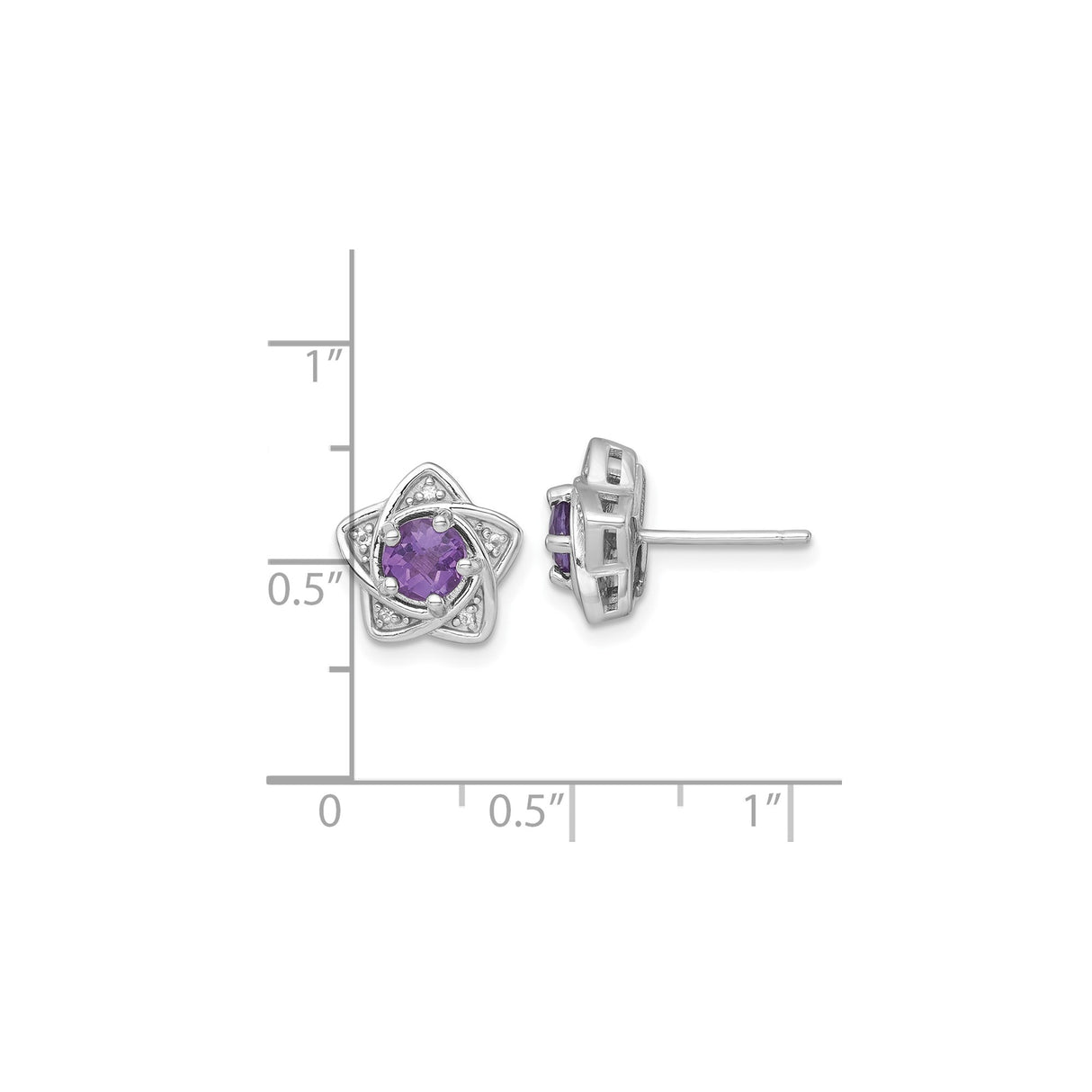 Sterling Silver Star Stud Earrings with Amethyst and White Topaz, Six-Pointed Celestial Design