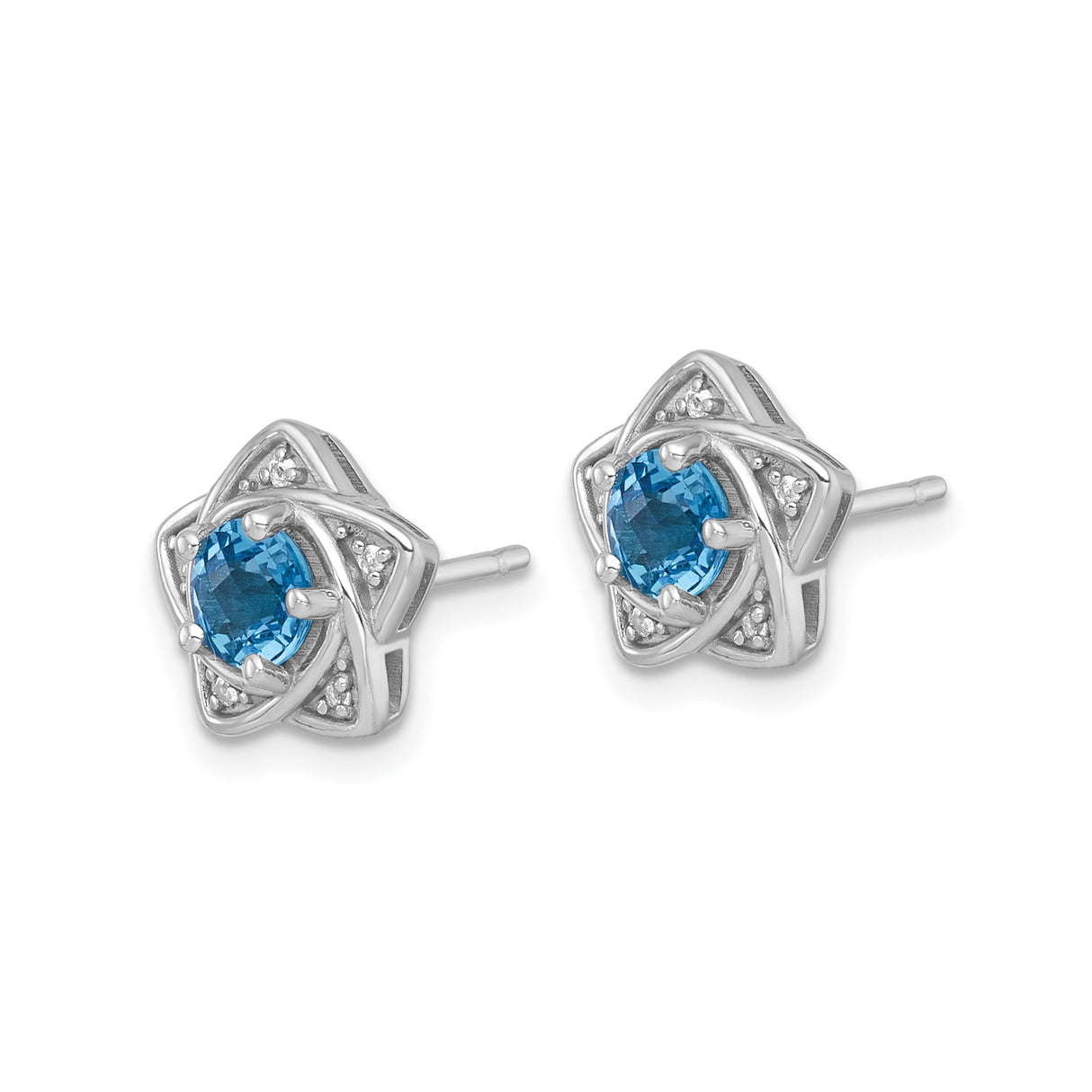Sterling Silver Star of David Stud Earrings with Swiss Blue Topaz and White Topaz Accents