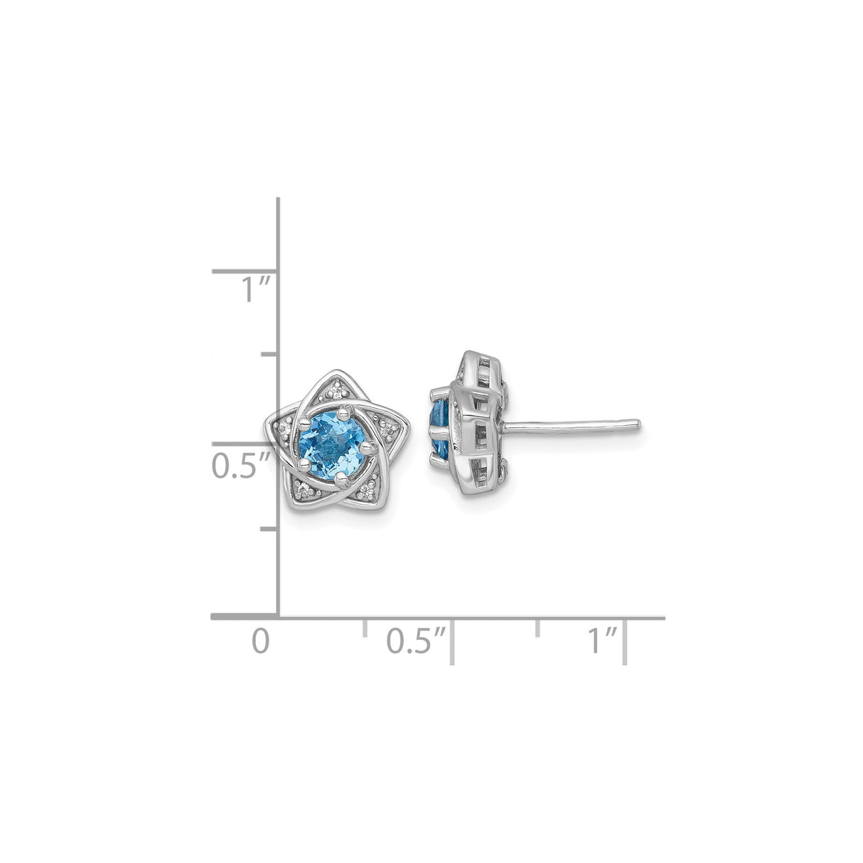 Sterling Silver Star of David Stud Earrings with Swiss Blue Topaz and White Topaz Accents