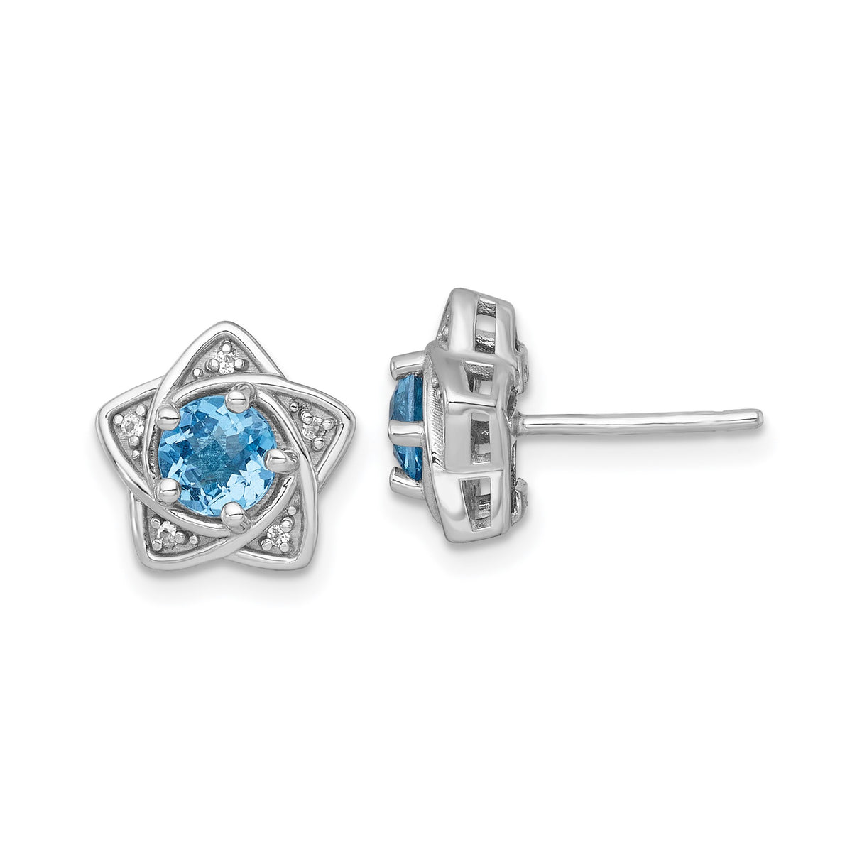 Sterling Silver Star of David Stud Earrings with Swiss Blue Topaz and White Topaz Accents