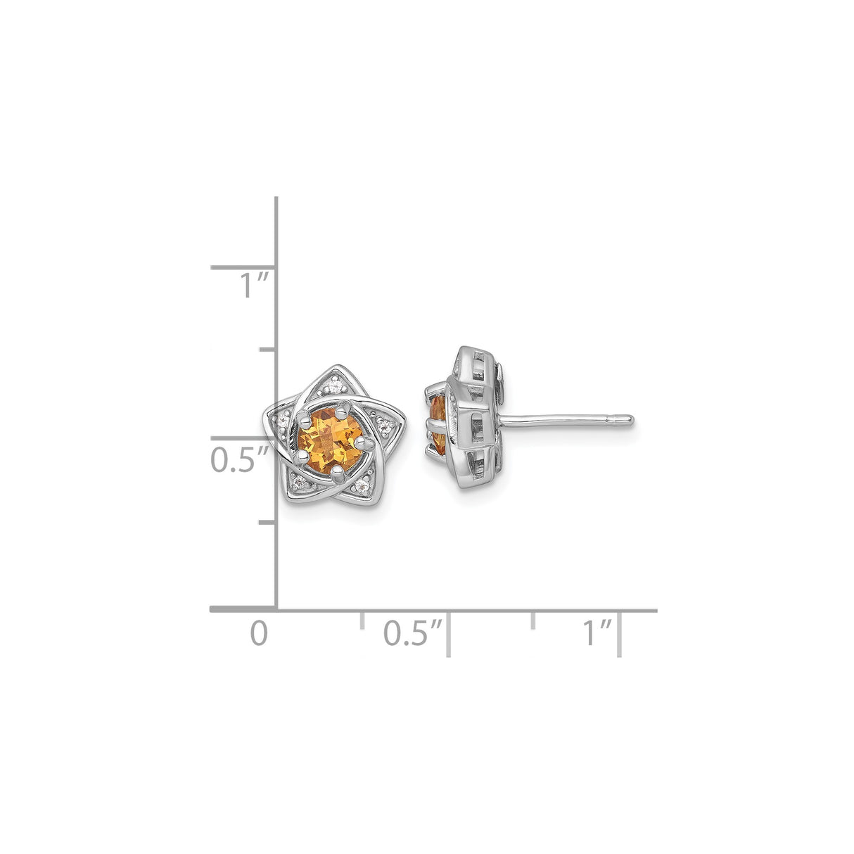 Sterling Silver Citrine Stud Earrings with White Topaz, Star of David Religious Design