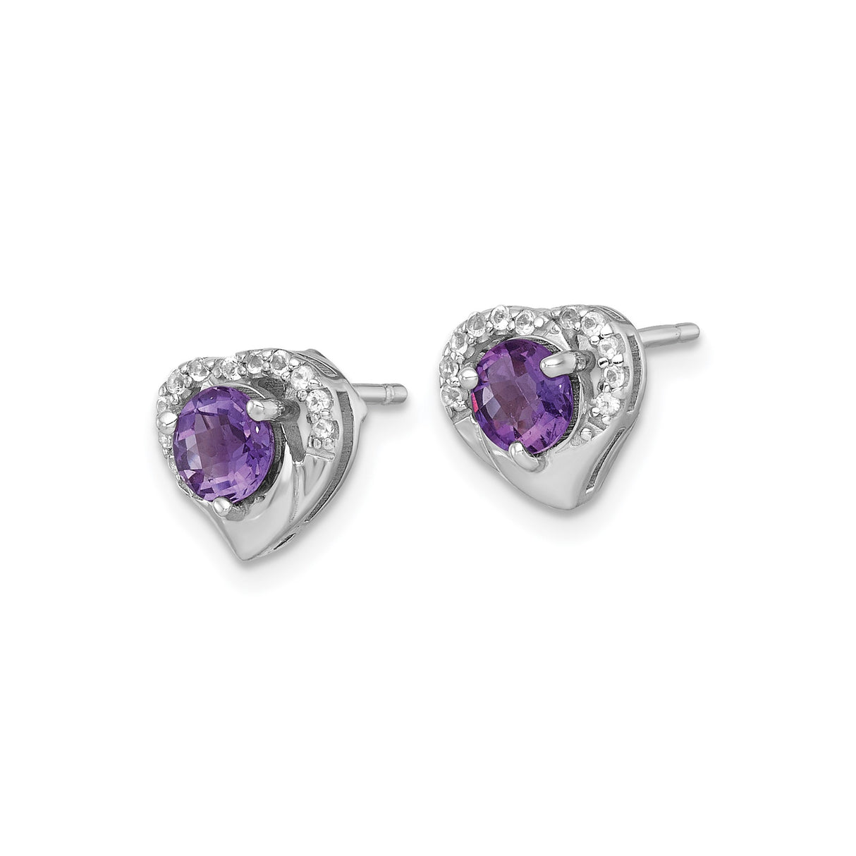 Sterling Silver Heart Shaped Amethyst and White Topaz Stud Earrings for Women