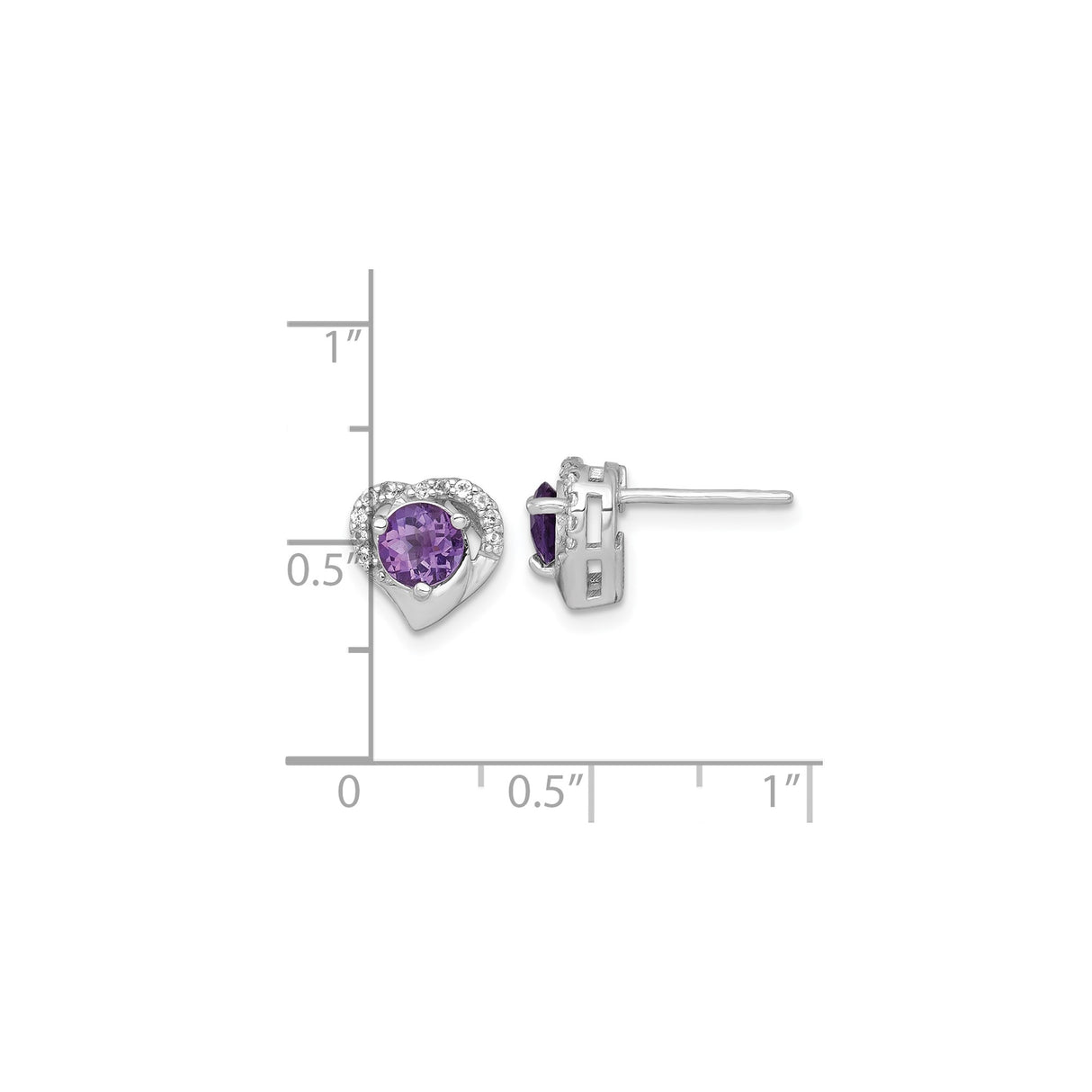 Sterling Silver Heart Shaped Amethyst and White Topaz Stud Earrings for Women