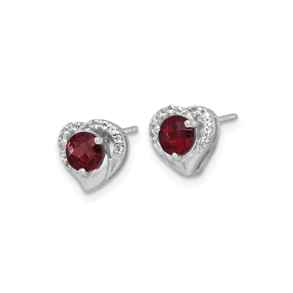 Sterling Silver Heart Stud Earrings with Garnet and White Topaz Accent Stones