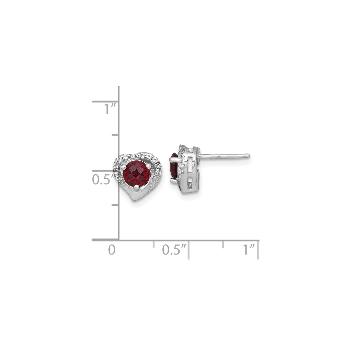 Sterling Silver Heart Stud Earrings with Garnet and White Topaz Accent Stones