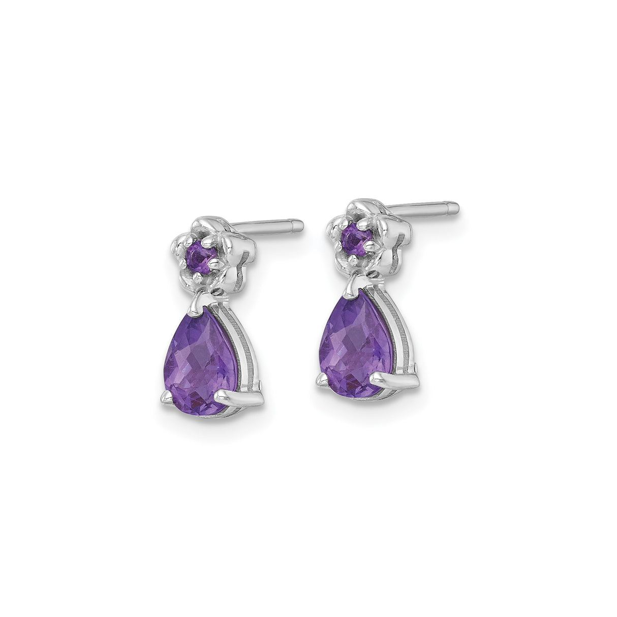 Sterling Silver Drop Earrings with Pear-Shaped Amethyst, Floral Design