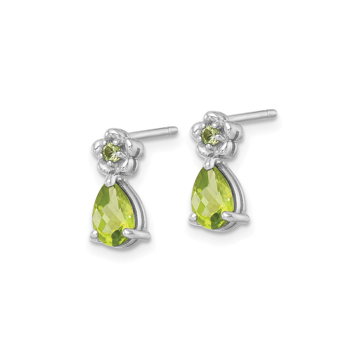 Sterling Silver Drop Earrings with Pear Shaped Peridot and Floral Design
