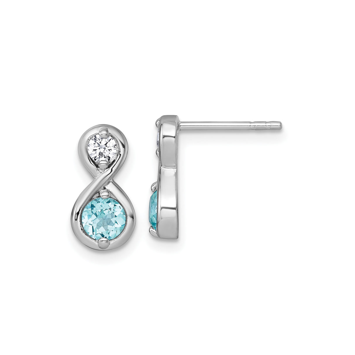 Sterling Silver Infinity Stud Earrings with Blue and White Cubic Zirconia for Women