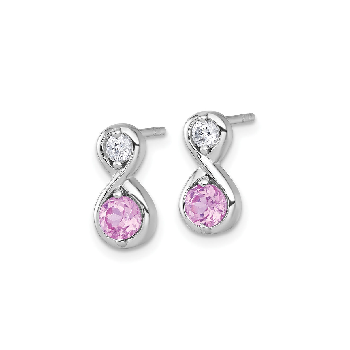 Sterling Silver Infinity Stud Earrings with Created Ruby and Cubic Zirconia, Romantic Minimalist Design