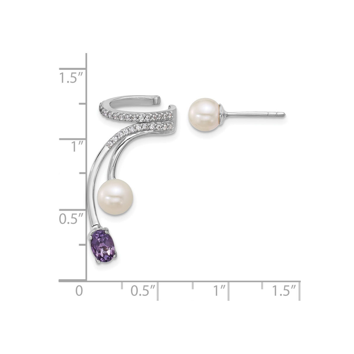 Sterling Silver Dangle Earrings with Freshwater Pearl, Amethyst, and Cubic Zirconia Accents