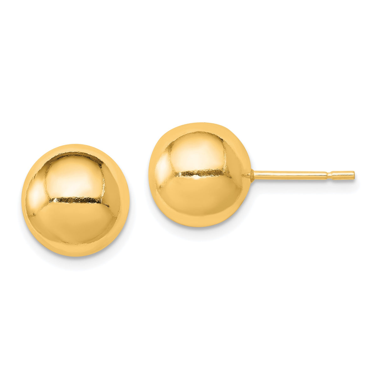 Sterling Silver Gold Plated Ball Stud Earrings, 10mm Smooth Dome Design, Minimalist Style
