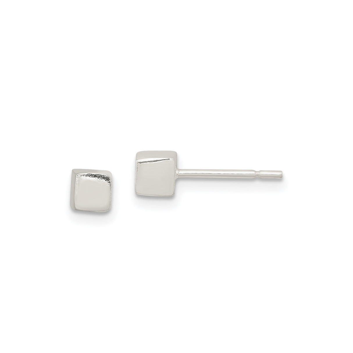 Sterling Silver Square Stud Earrings, Minimalist Cube Design, Unisex Geometric Style