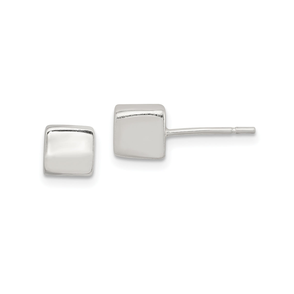 Sterling Silver Square Stud Earrings, Minimalist Polished Cube Design for Women and Men