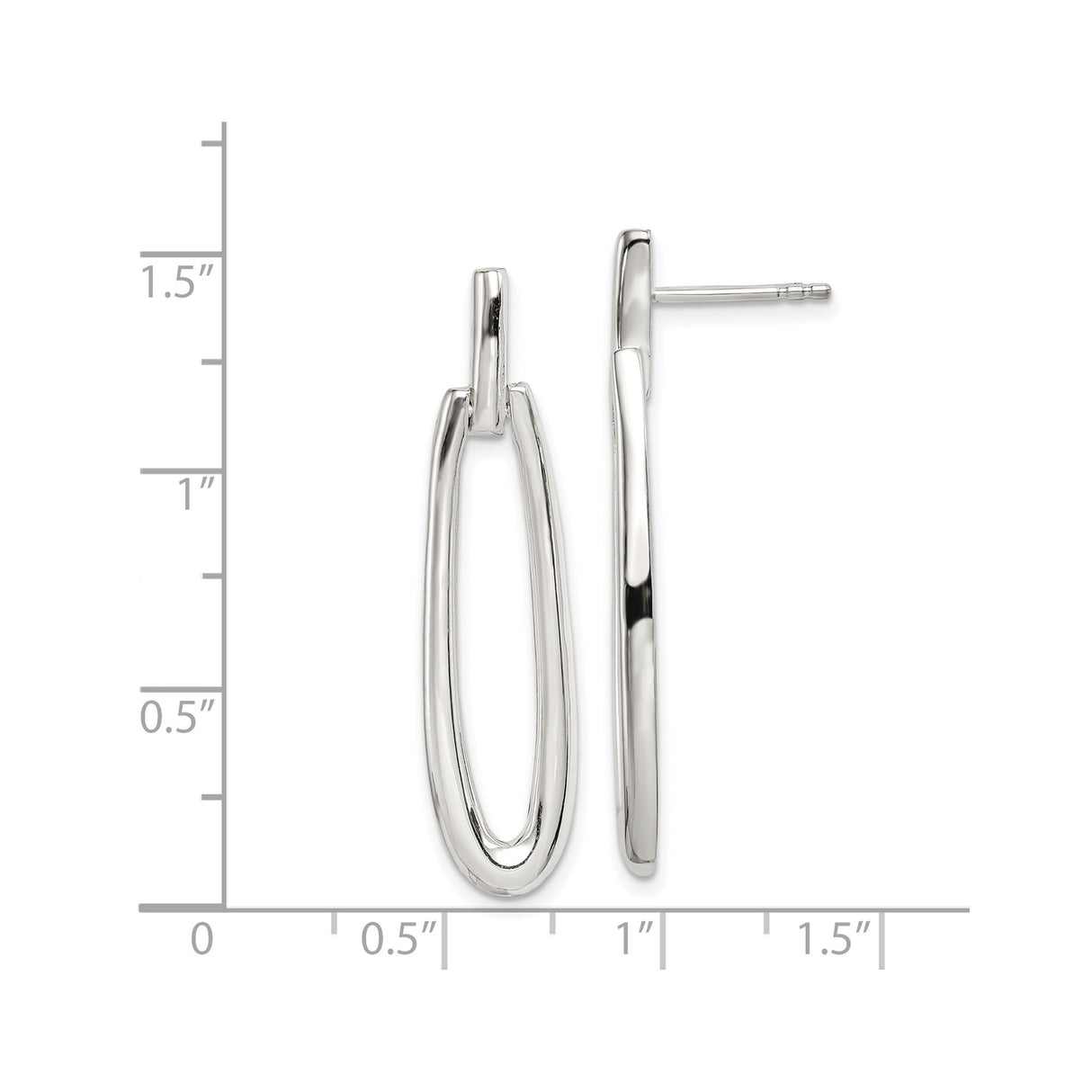 Sterling Silver Elongated Oval Hoop Earrings, Lightweight Minimalist Dangle Style for Women
