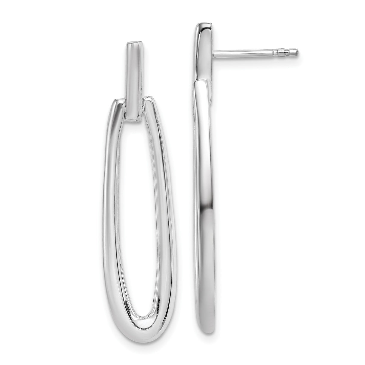 Sterling Silver Elongated Oval Hoop Earrings, Lightweight Minimalist Dangle Style for Women