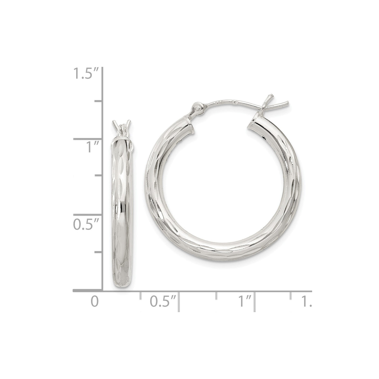 Sterling Silver Hoop Earrings, Diamond-Cut Textured Lightweight Hinged Hoops for Women