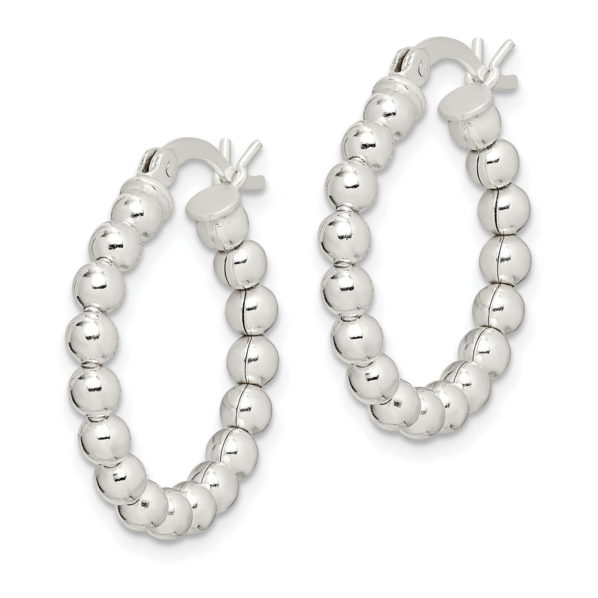 Sterling Silver Hoop Earrings with Polished Beaded Accents, Minimalist Modern Design