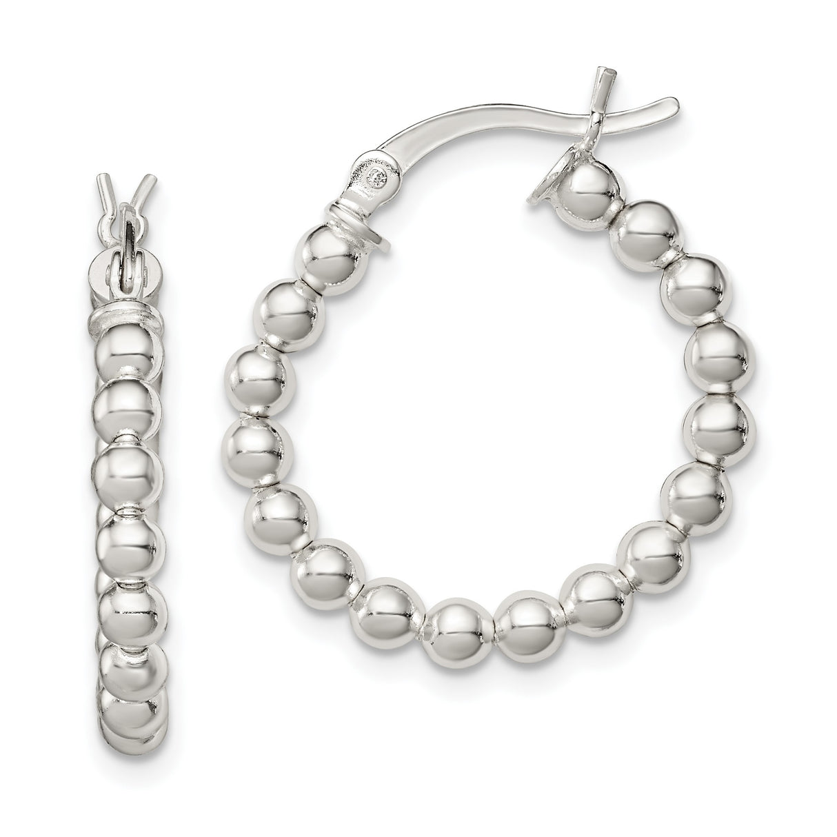 Sterling Silver Hoop Earrings with Polished Beaded Accents, Minimalist Modern Design