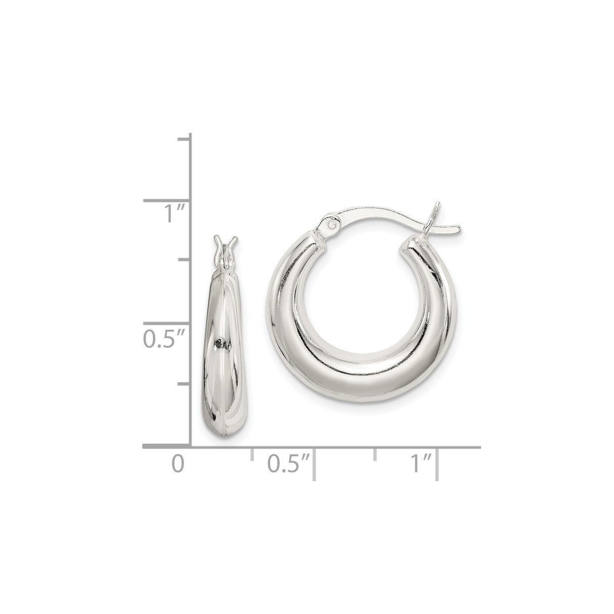 Sterling Silver Hoop Earrings with Polished Domed Design and Latch Back Closure