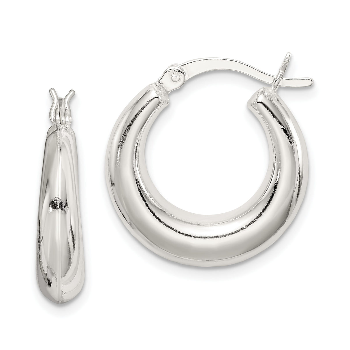 Sterling Silver Hoop Earrings with Polished Domed Design and Latch Back Closure