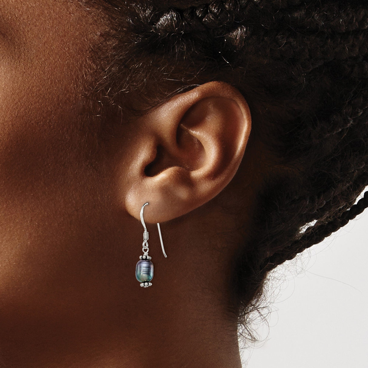 Sterling Silver Dangle Earrings with Oval Freshwater Pearls and Bead Caps