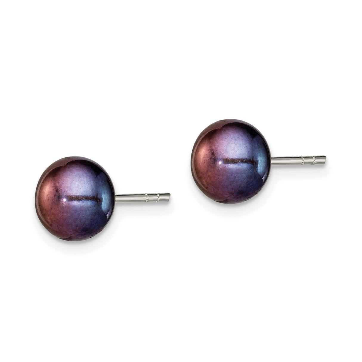 Sterling Silver Stud Earrings with Round Multicolor Freshwater Pearls, Iridescent Button Style