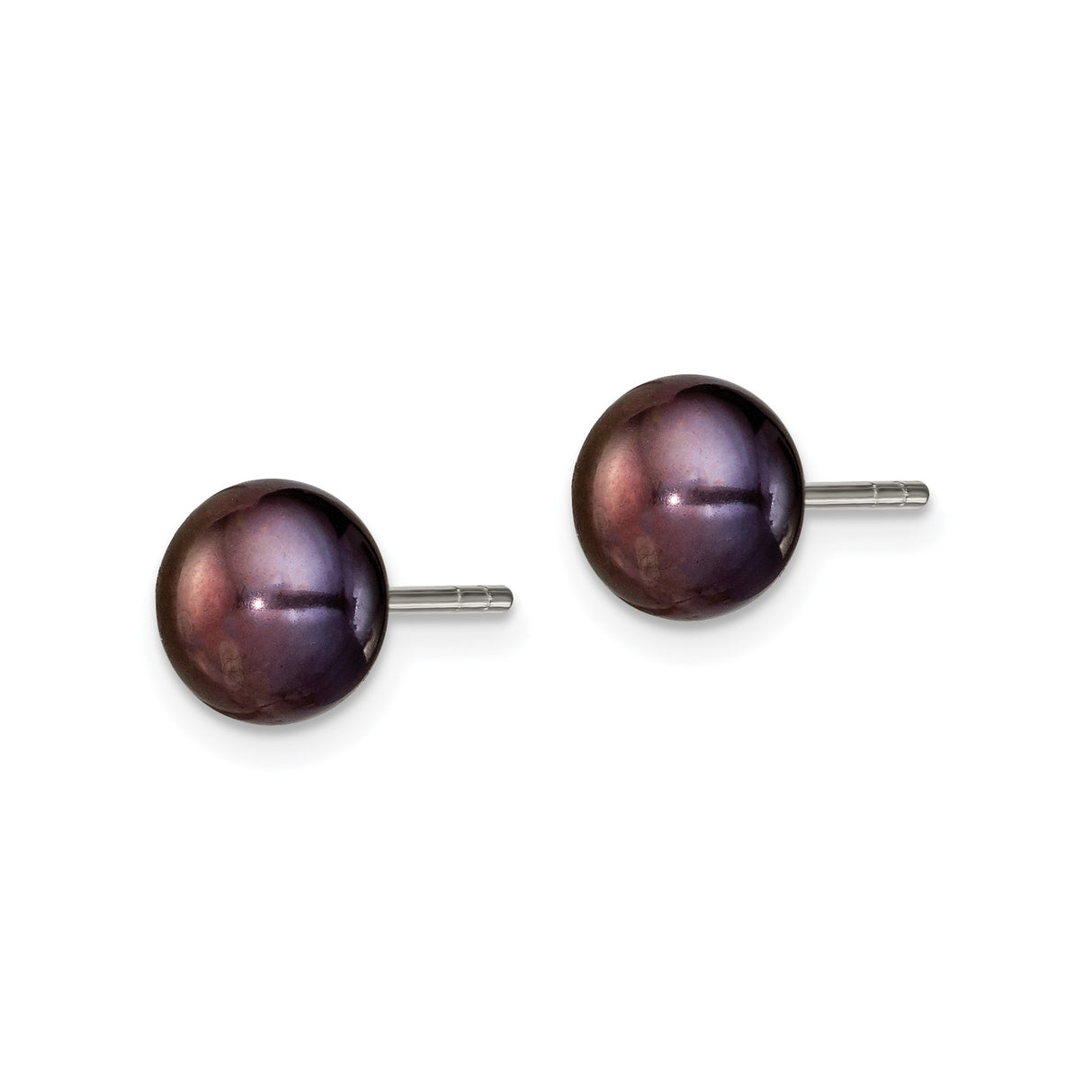 Sterling Silver Stud Earrings with Round Black Freshwater Pearls, Button Design
