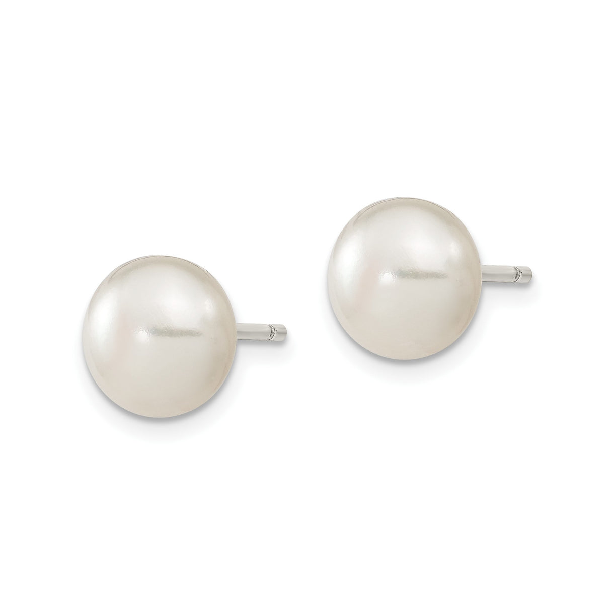 Sterling Silver Pearl Stud Earrings with Round White Cultured Pearls, Classic Minimalist Design