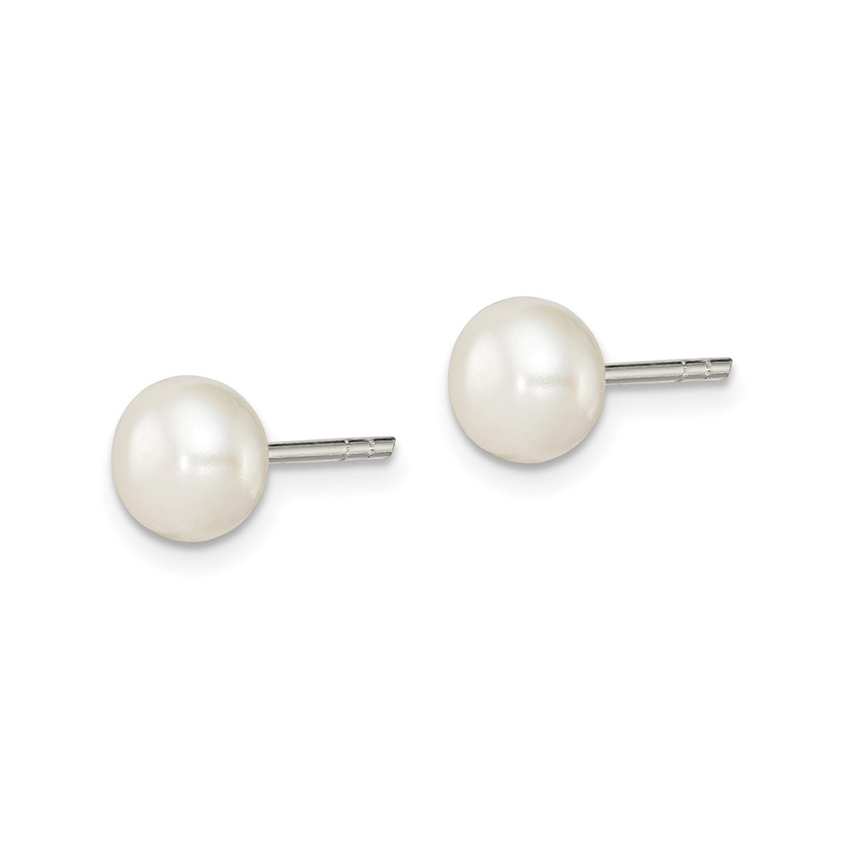 Sterling Silver Stud Earrings with Round White Freshwater Cultured Pearls, Classic Minimalist Style