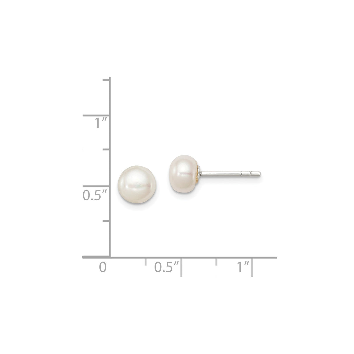Sterling Silver Stud Earrings with Round White Freshwater Cultured Pearls, Classic Minimalist Style