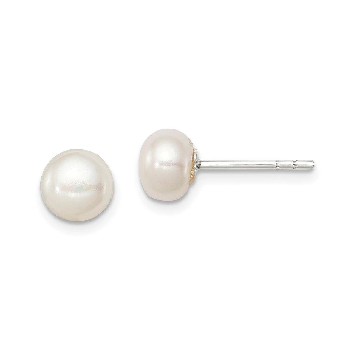Sterling Silver Stud Earrings with Round White Freshwater Cultured Pearls, Classic Minimalist Style