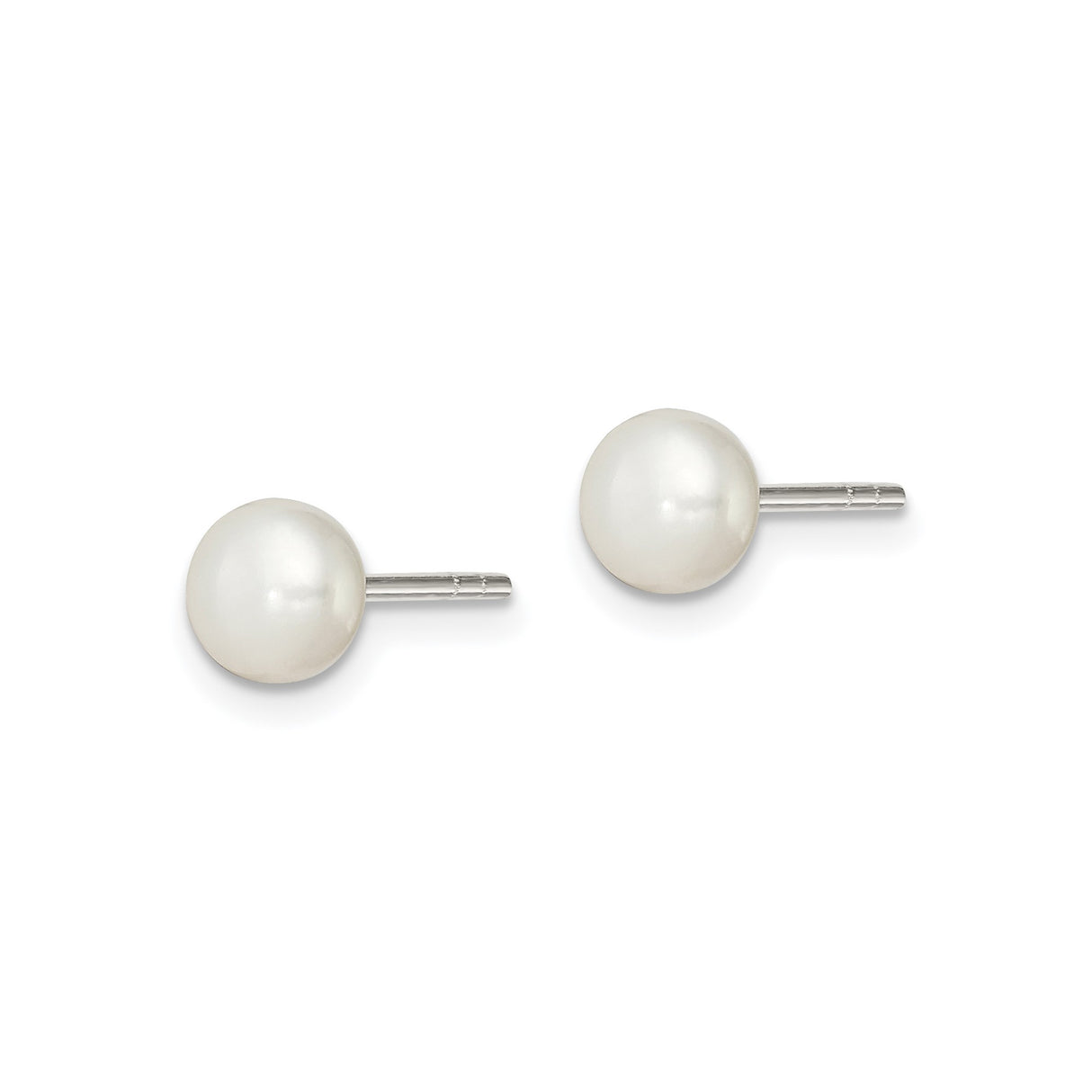 Sterling Silver Pearl Stud Earrings, White Freshwater Cultured Pearl, Classic Round Design