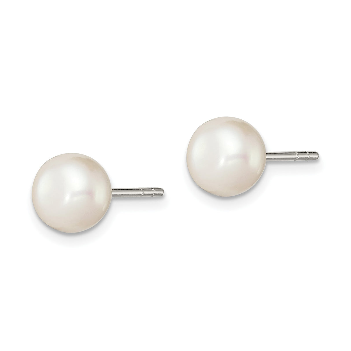 Sterling Silver Pearl Stud Earrings, Round White Freshwater Cultured Pearls, Classic Design