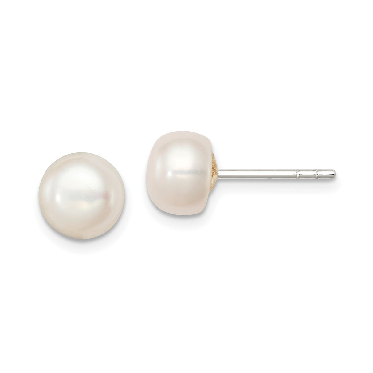 Sterling Silver Pearl Stud Earrings, Round White Freshwater Cultured Pearls, Classic Design