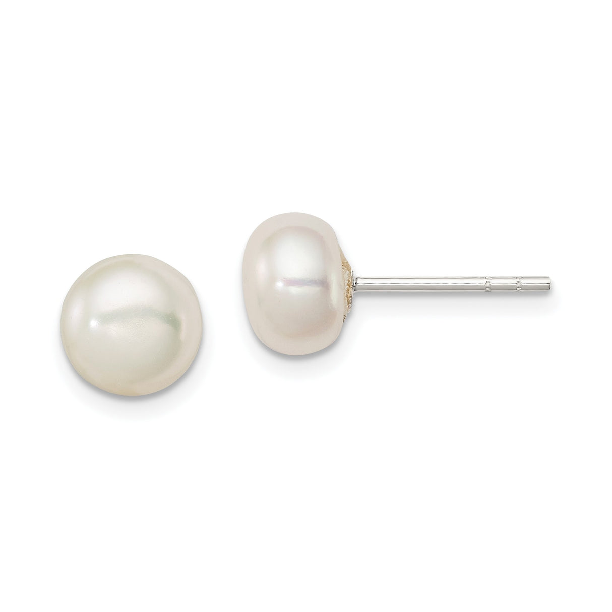 Sterling Silver Pearl Stud Earrings, White Cultured Freshwater, Classic Button Design