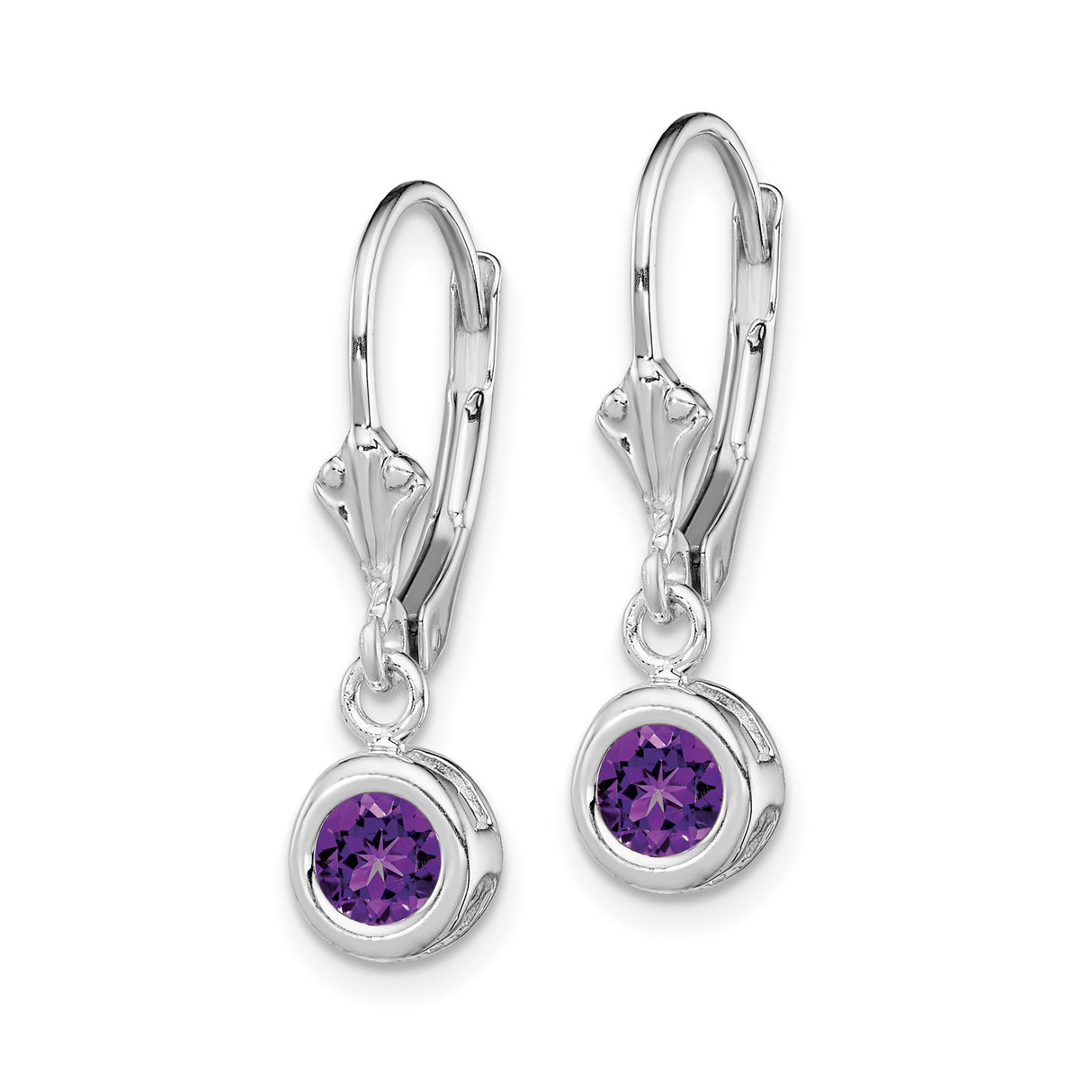 Sterling Silver Leverback Drop Earrings with Amethyst in Modern Bezel Setting