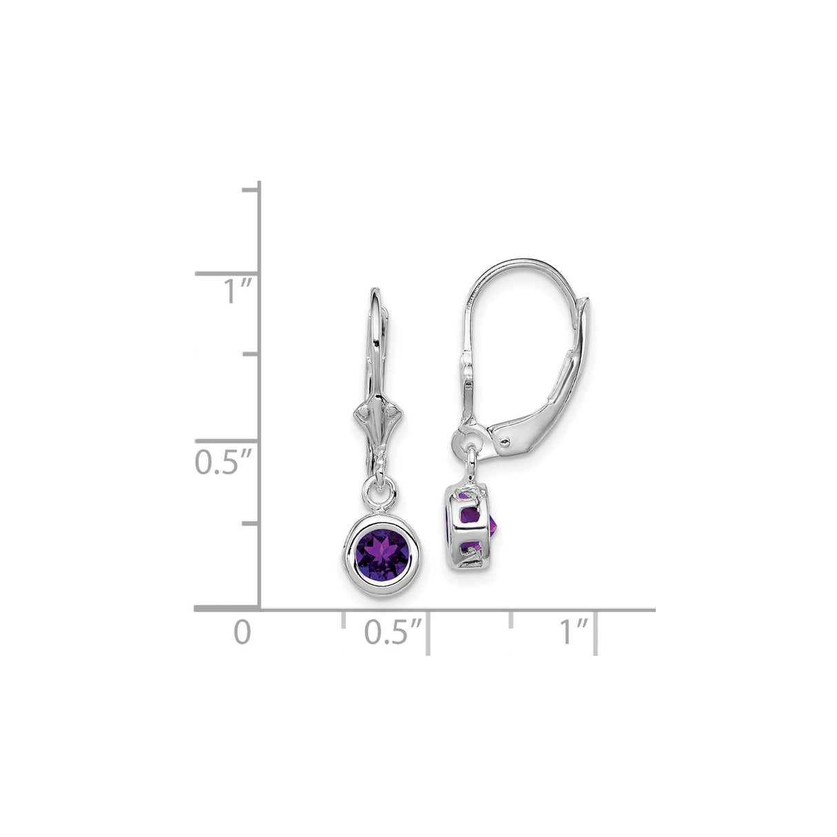 Sterling Silver Leverback Drop Earrings with Amethyst in Modern Bezel Setting