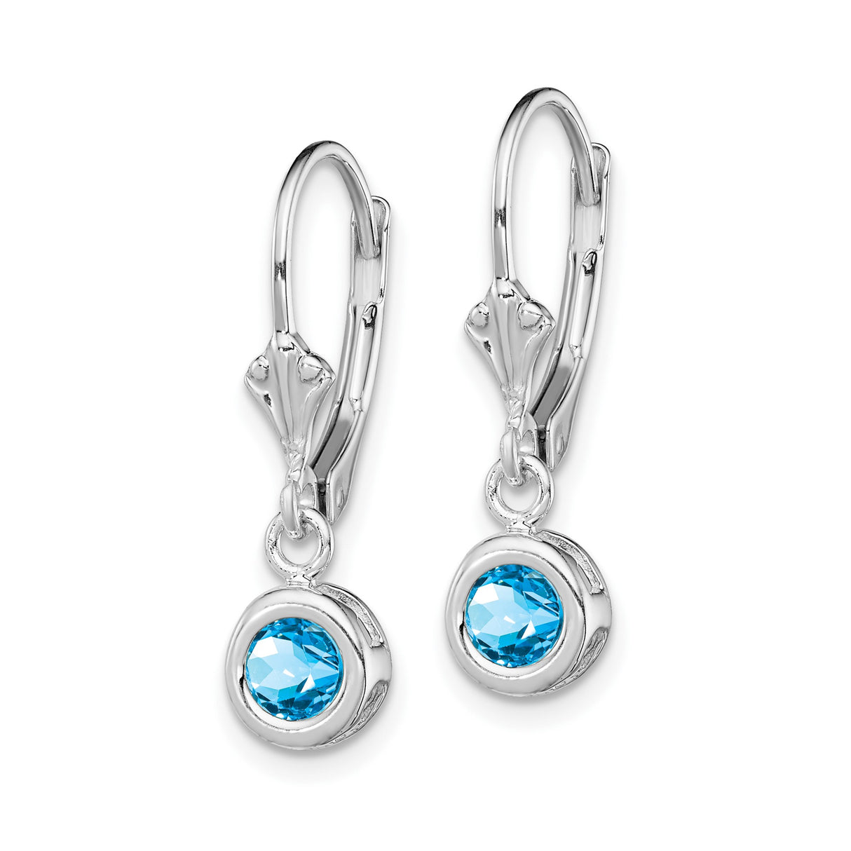 Sterling Silver Drop Earrings with Swiss Blue Topaz, Bezel Set, Leverback Closure