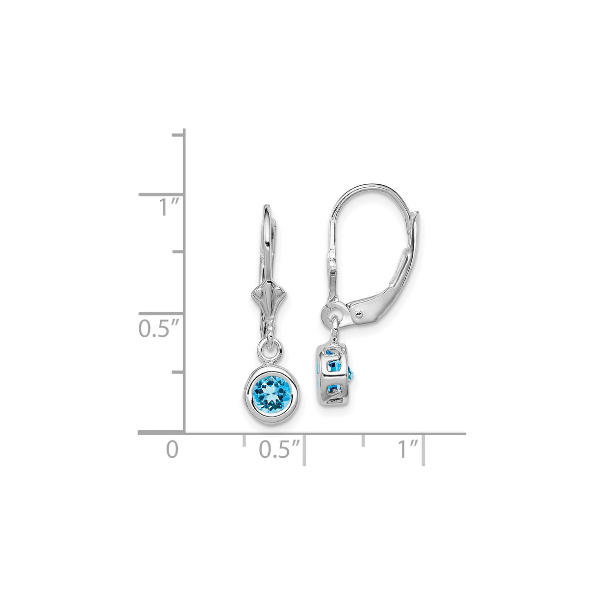 Sterling Silver Drop Earrings with Swiss Blue Topaz, Bezel Set, Leverback Closure