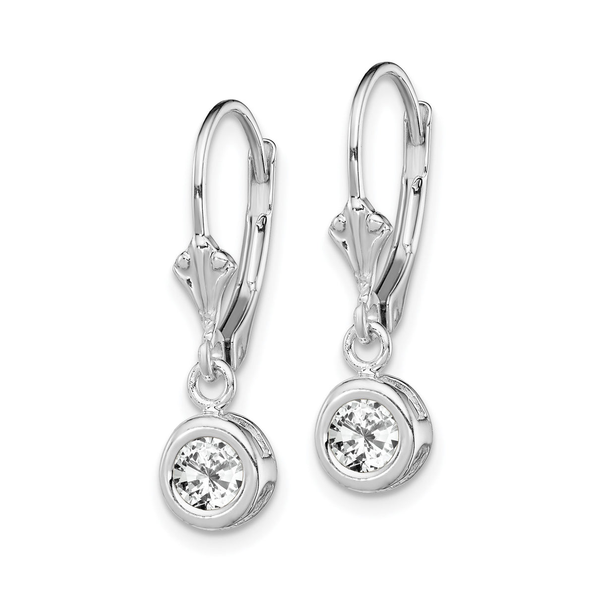 Sterling Silver Dangle Earrings with Cubic Zirconia, Greek Key Design, Leverback Style