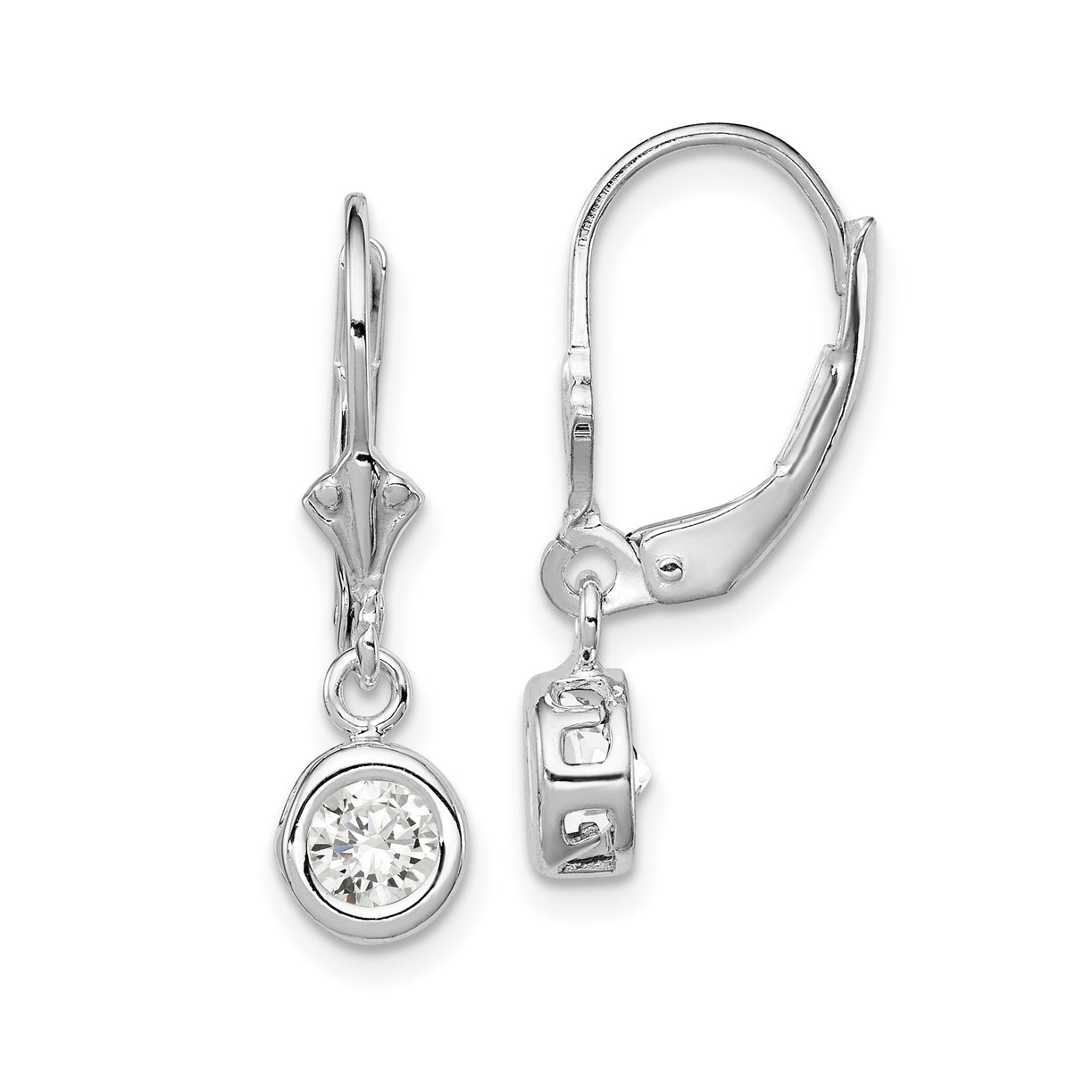 Sterling Silver Dangle Earrings with Cubic Zirconia, Greek Key Design, Leverback Style