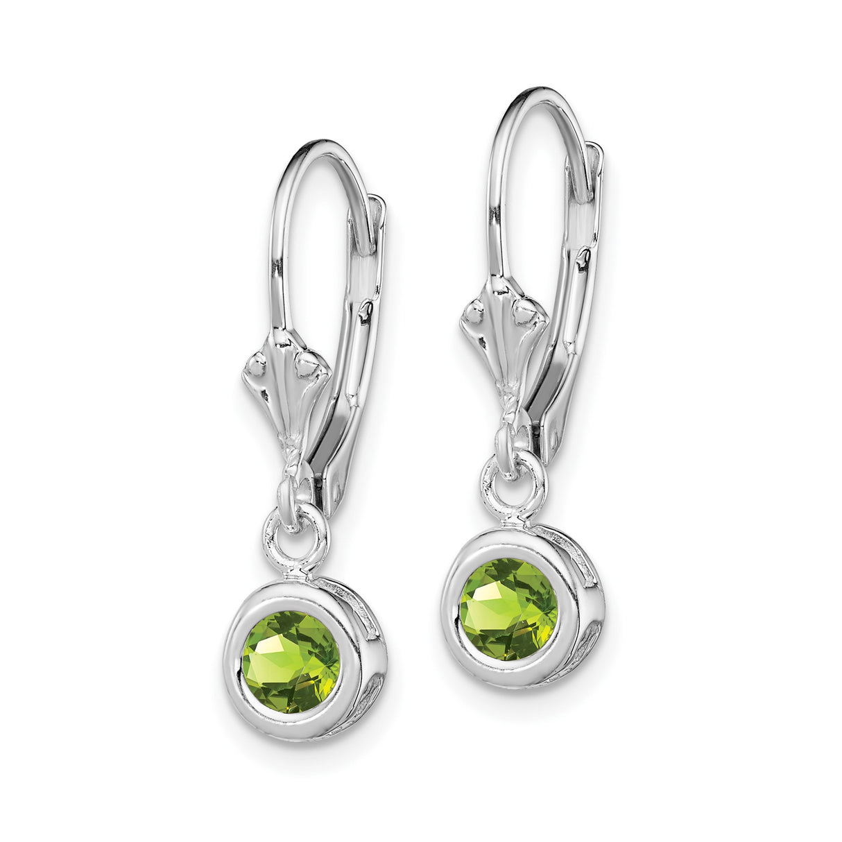 Sterling Silver Dangle Leverback Earrings with Peridot in Bezel Setting, Minimalist Drop Design