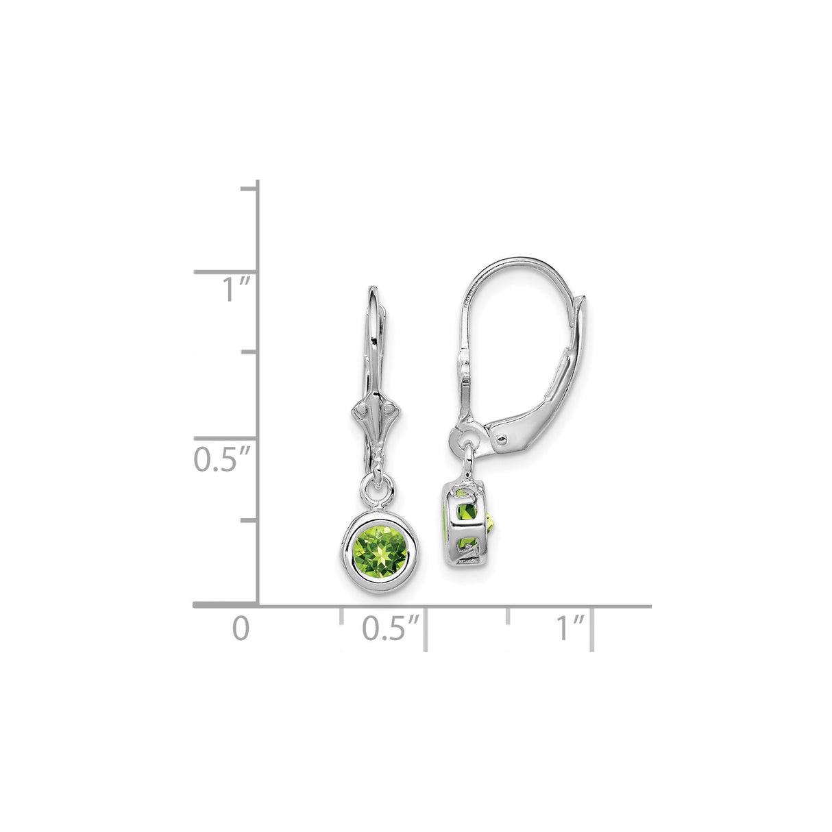 Sterling Silver Dangle Leverback Earrings with Peridot in Bezel Setting, Minimalist Drop Design