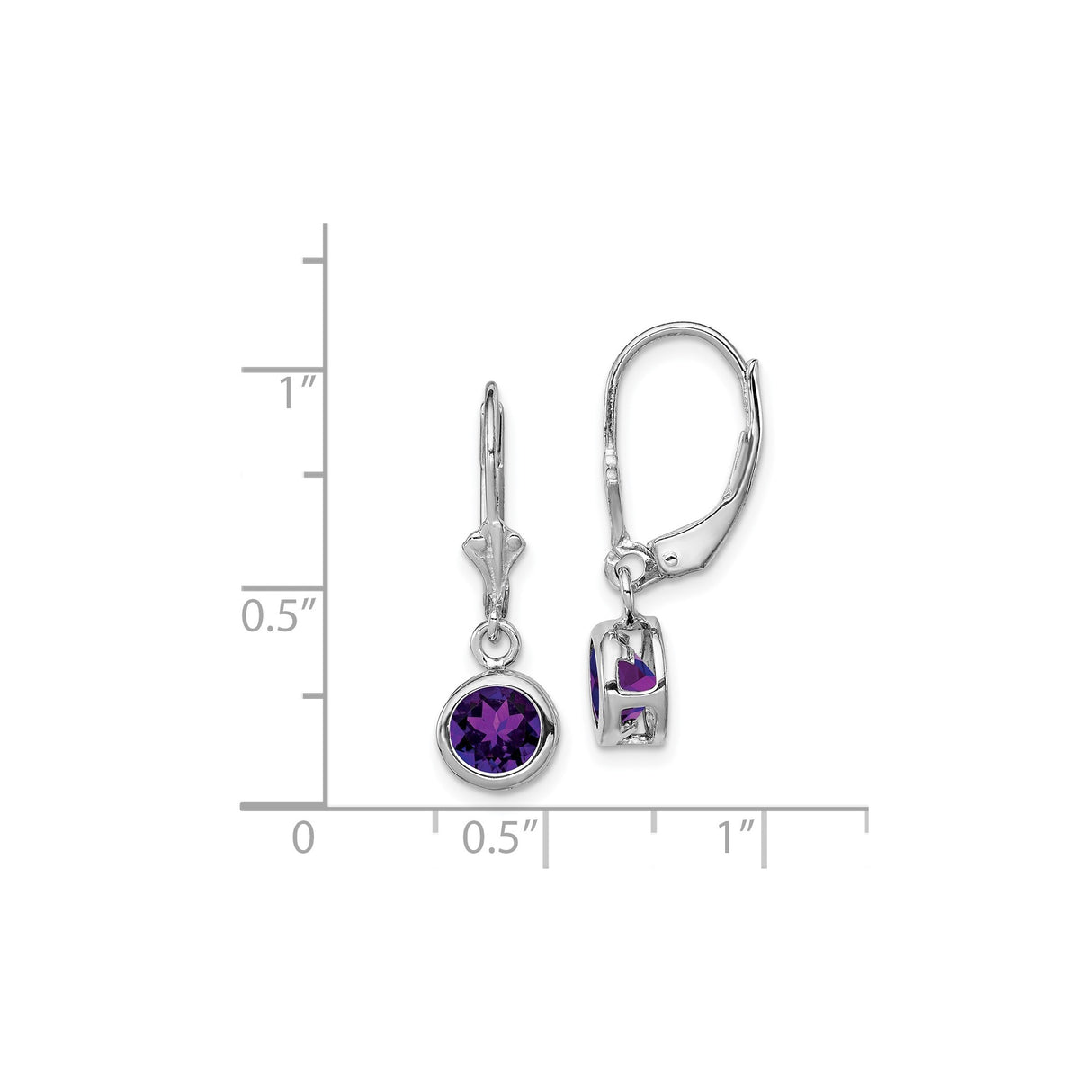 Sterling Silver Leverback Earrings with Amethyst in Bezel Setting, Modern Dangle Style