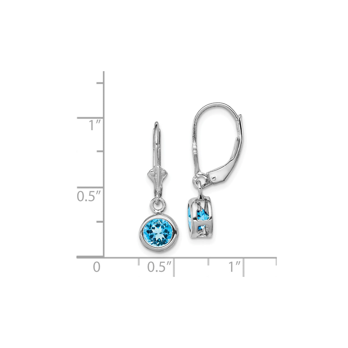 Sterling Silver Dangle Earrings with Round Swiss Blue Topaz, Bezel Set Leverback Design