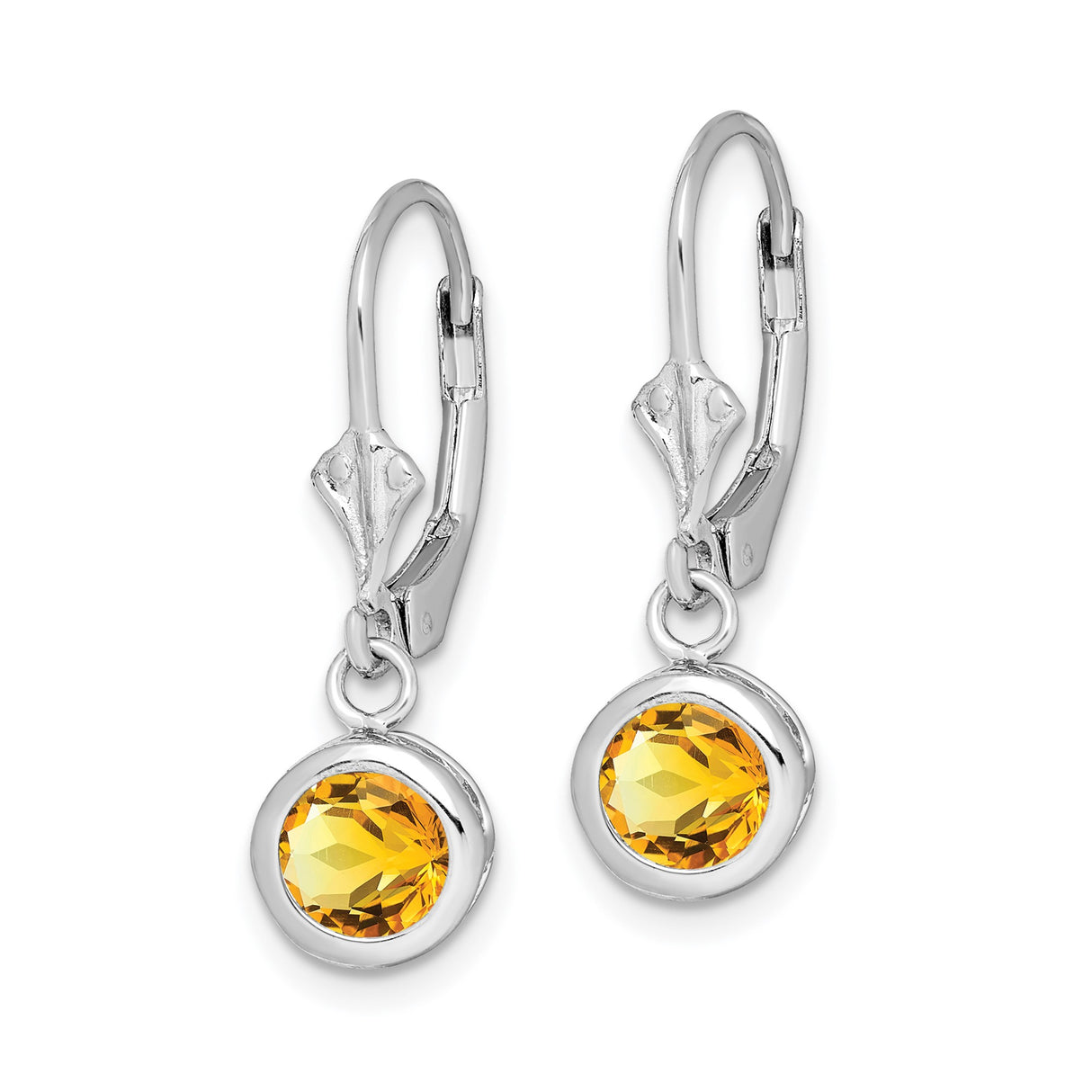 Sterling Silver Drop Earrings with Citrine, Leverback Design and Decorative Cutouts