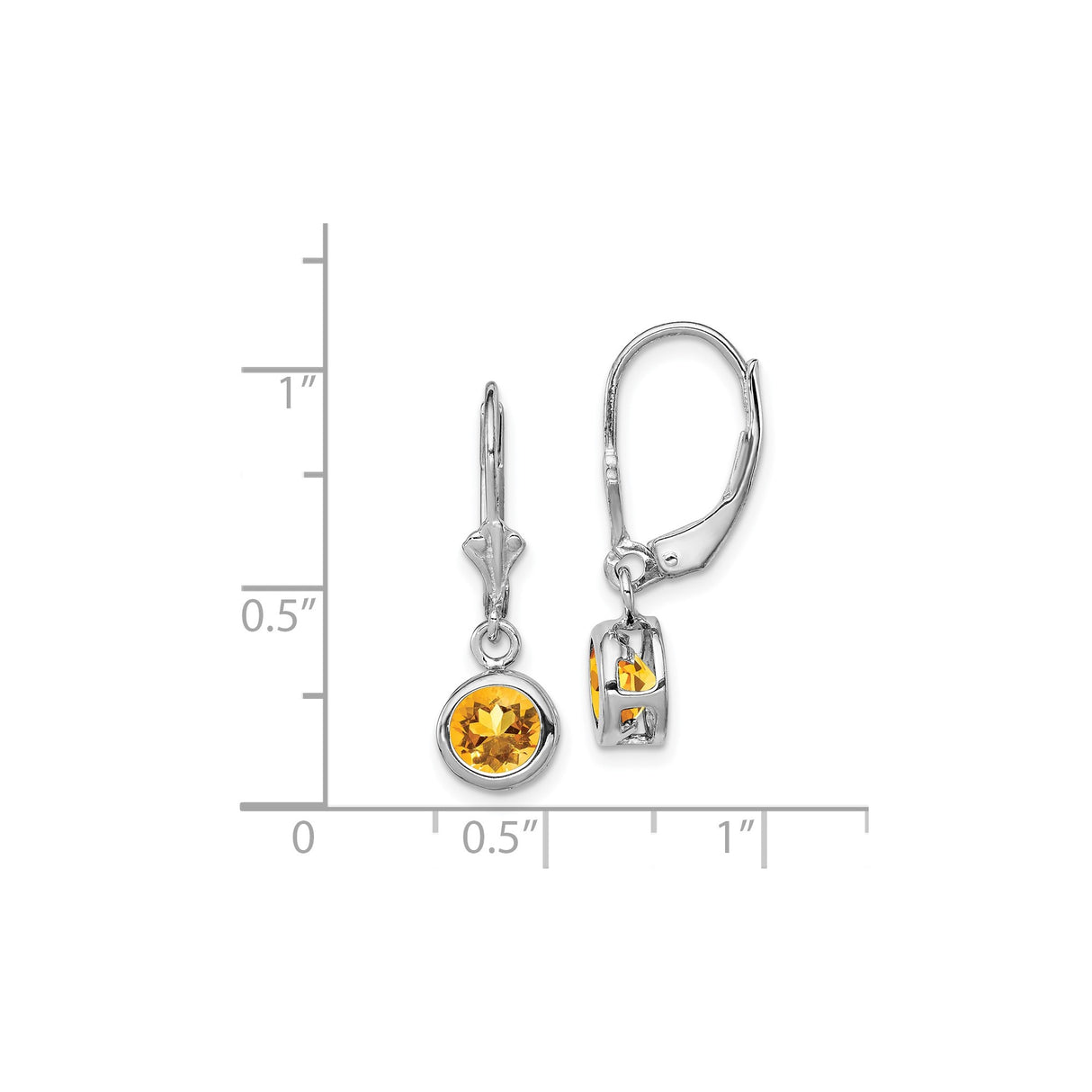 Sterling Silver Drop Earrings with Citrine, Leverback Design and Decorative Cutouts