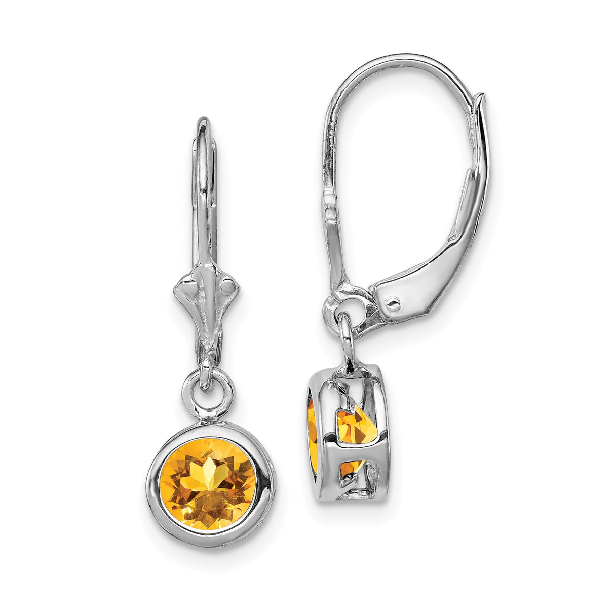 Sterling Silver Drop Earrings with Citrine, Leverback Design and Decorative Cutouts