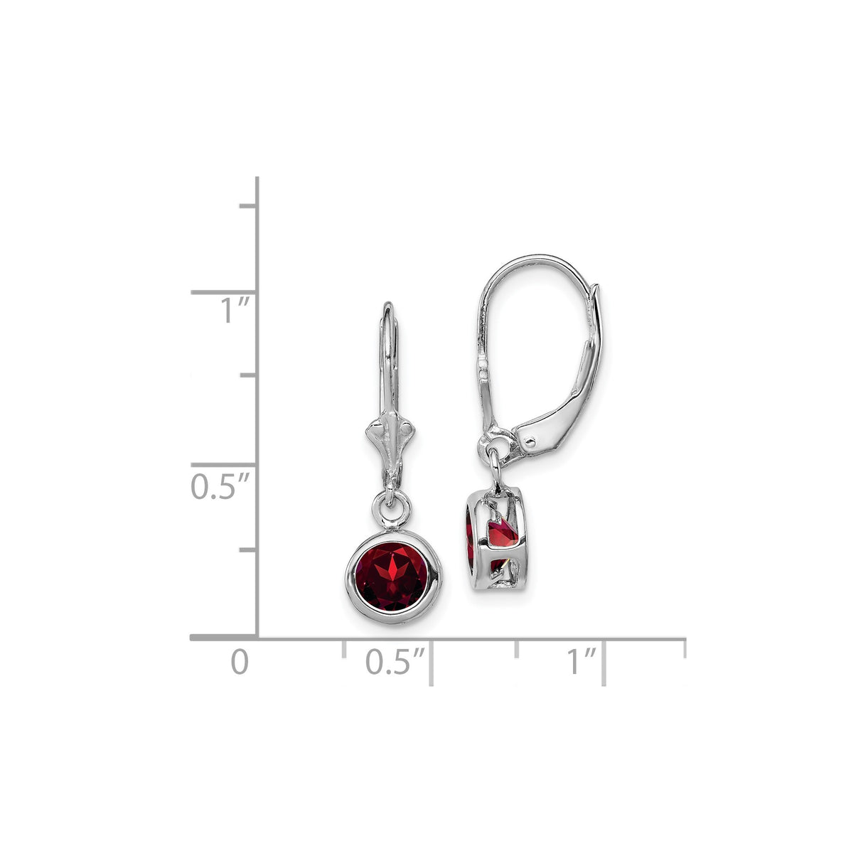 Sterling Silver Dangle Earrings with Garnet in Bezel Setting, Leverback Hooks, January Birthstone