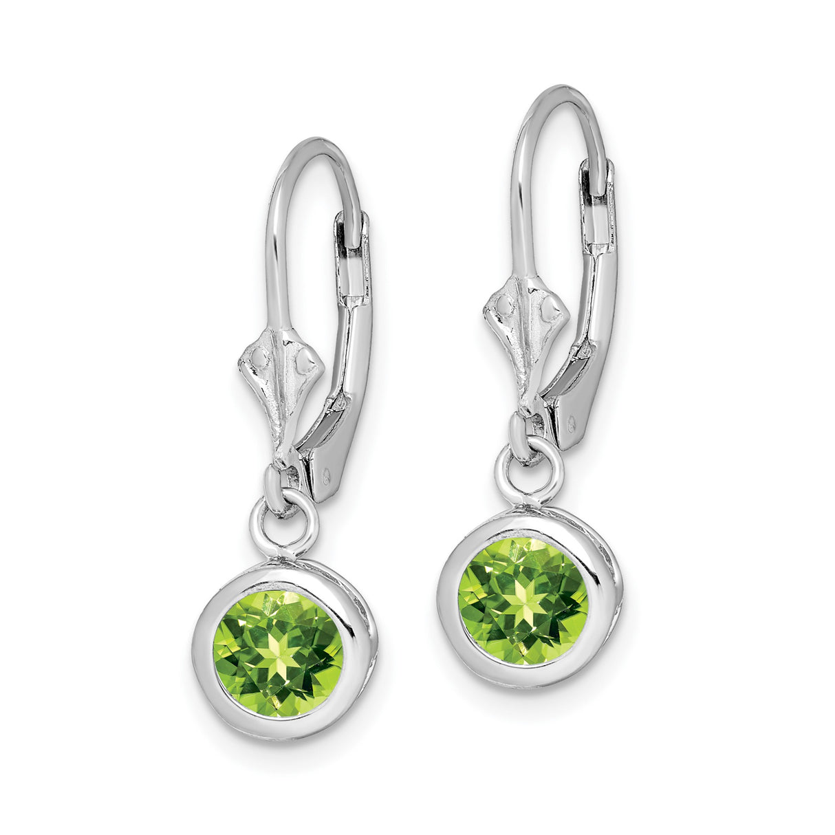 Sterling Silver Dangle Earrings with Peridot in Bezel Settings, Leverback Drop Style